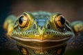 Portrait of green frog, toad in natural habitat, generative ai