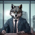 Portrait of a Grey wolf angry in the office Royalty Free Stock Photo