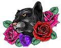 Portrait of a grinning Panther with a roses vector Royalty Free Stock Photo