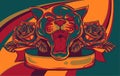 Portrait of a grinning Panther with a roses vector Royalty Free Stock Photo