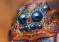 Scary portrait of Ground wolf spider, Trochosa terricola, close up macro photo