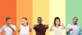 Portrait of group of emotional people on multicolored background