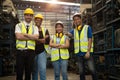 portrait group of engineer employee team staff group diversity worker together in dirty metal factory workshop background Royalty Free Stock Photo