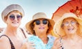 Portrait of group of friends old age senior women smiling at the camera during summer holiday vacation outdoor leisure activity. Royalty Free Stock Photo