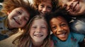 Portrait of a group of smiling kids standing together in the park Generative AI