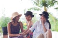 Portrait group of young asain woman friend relax and talking wit