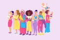 Portrait of a group of young mothers with babies. Kids at the mothers arms. Hug baby. Vector drawing Royalty Free Stock Photo