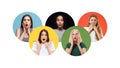 Portrait of group of young people isolated on multicolored studio background, flyer, collage Royalty Free Stock Photo