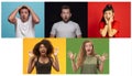 Portrait of group of young people isolated on multicolored studio background, flyer, collage Royalty Free Stock Photo