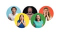 Portrait of group of young people isolated on multicolored studio background, flyer, collage Royalty Free Stock Photo