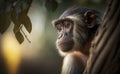 portrait of a grown monkey in blurred tree background with side view, generative AI