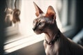 Portrait of hairless Sphynx cat. Generative AI