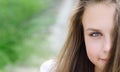 Portrait half face young woman. Royalty Free Stock Photo