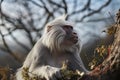 Portrait of Hamadryas baboon on tree