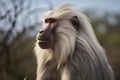 Portrait of Hamadryas baboon on tree