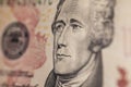 Portrait of Hamilton on a ten dollar bill Royalty Free Stock Photo