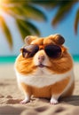 Portrait of Hamster in sunglasses at the resort. AI generated