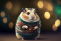 Portrait of a hamster wearing the knitted sweater. Digital art. Generative AI