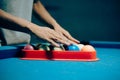 hand that arranges billiard balls Royalty Free Stock Photo