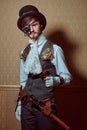 Steampunk man with gun