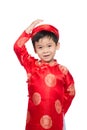 Portrait of a handsome Asian baby boy on traditional festival co Royalty Free Stock Photo