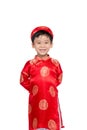 Portrait of a handsome Asian baby boy on traditional festival co Royalty Free Stock Photo