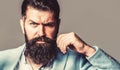 Portrait of handsome bearded man in suit. Male beard and mustache. Sexy male, brutal macho, hipster. Elegant handsome Royalty Free Stock Photo