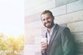 Portrait of businessman having break holding coffee Royalty Free Stock Photo