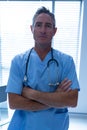 Male doctor standing with arms crossed in the hospital Royalty Free Stock Photo
