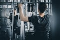 Portrait handsome caucasian young man healthy fitness doing exercise at indoor workout in gym. Royalty Free Stock Photo