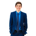 Portrait of a handsome cheerful teenager in a suit