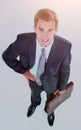 Portrait of a handsome elderly business man standing on white background. Royalty Free Stock Photo