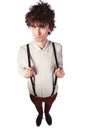 Portrait of a handsome guy in a white shirt with suspenders over Royalty Free Stock Photo