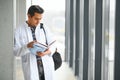 Portrait of a handsome Indian medical student. The concept of higher education. Royalty Free Stock Photo