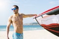 Portrait of handsome man kitesurfer. Royalty Free Stock Photo