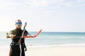 Portrait of handsome man kitesurfer. Royalty Free Stock Photo