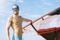 Portrait of handsome man kitesurfer. Royalty Free Stock Photo