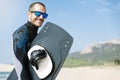 Portrait of handsome man kitesurfer. Royalty Free Stock Photo