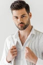 portrait of handsome man in linen clothes Royalty Free Stock Photo