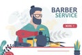 Portrait handsome man. Tools for beard and mustache care. Accessories for hair styling. Concept of hairdressing and barber service