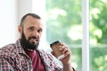 Portrait of handsome mature man with coffee Royalty Free Stock Photo