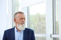 Portrait of handsome mature man in elegant suit looking out window Royalty Free Stock Photo