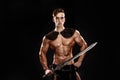 Portrait of handsome muscular gladiator with sword. Isolated. Studio shot Royalty Free Stock Photo