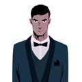 Portrait of handsome stylish man in elegant black suit, smoking with a bowtie. Vector illustration Royalty Free Stock Photo