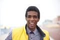 Portrait of a handsome young african american man smiling outside Royalty Free Stock Photo