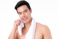 Portrait of Handsome young asian man on white background. Concept of men`s health and beauty, self-care, body and skin care Royalty Free Stock Photo