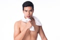 Portrait of Handsome young asian man on white background. Concept of men`s health and beauty, self-care, body and skin care