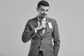 Handsome young arabic businessman with mustache in fashion gray Royalty Free Stock Photo