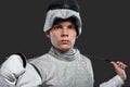 Portrait of Handsome Young male fencer wearing