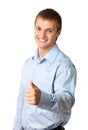 Portrait of a handsome young man, thumb up Royalty Free Stock Photo